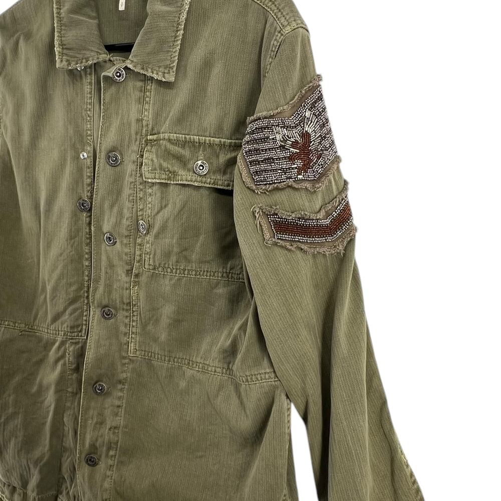 Free People Size Small Embellished Military Jacket Olive Green Button Front - Picture 3 of 5